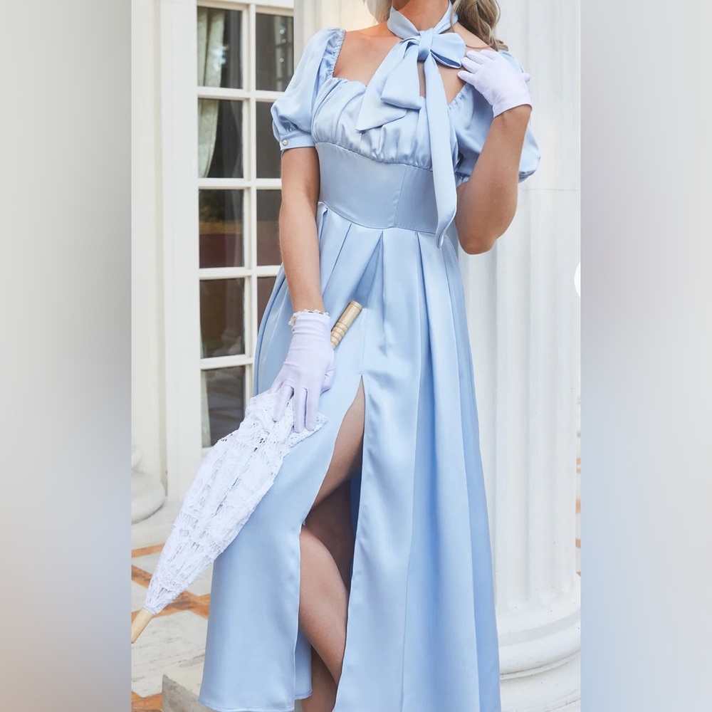 Pastel blue satin midi dress